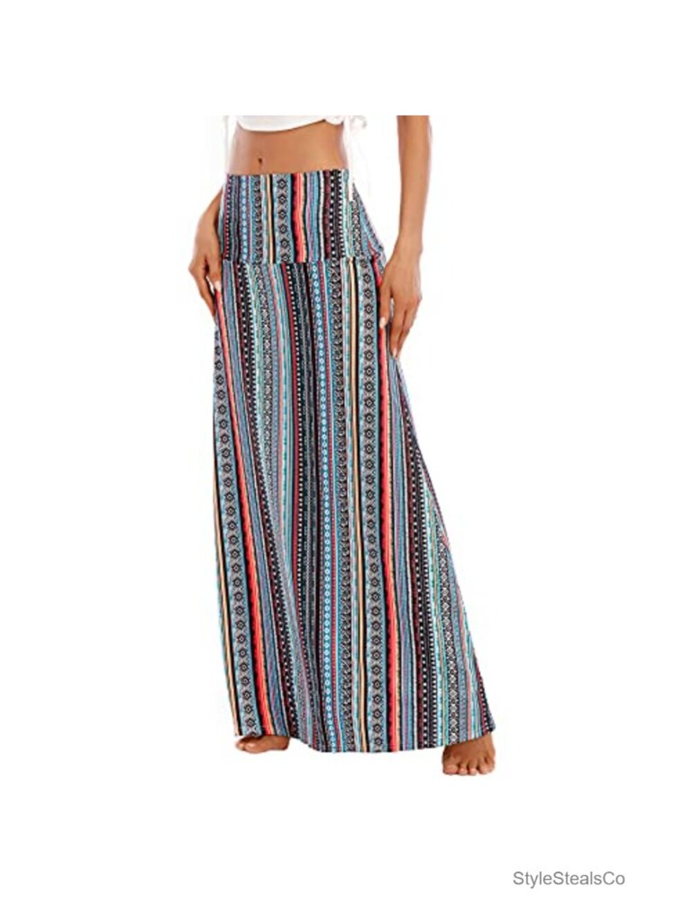 Zando Tummy Control Maxi Skirt Stretchy Flared Boho High Waisted Cotton Blend